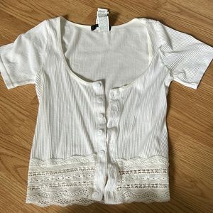 white rubbed forever 21 button down top